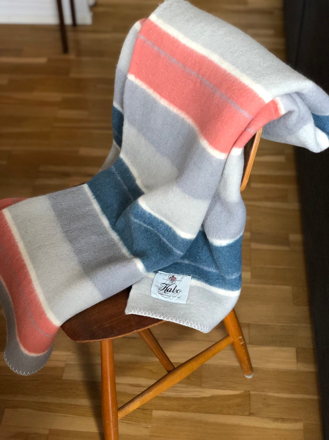 Swedish Habo Wool throw blanket grey pink and blue tones wool blanket