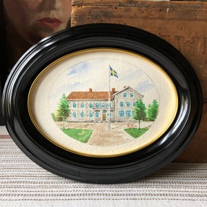 Original Swedish water color painting of Swedish country house still signed EP 1946 small oval painting framed image 9