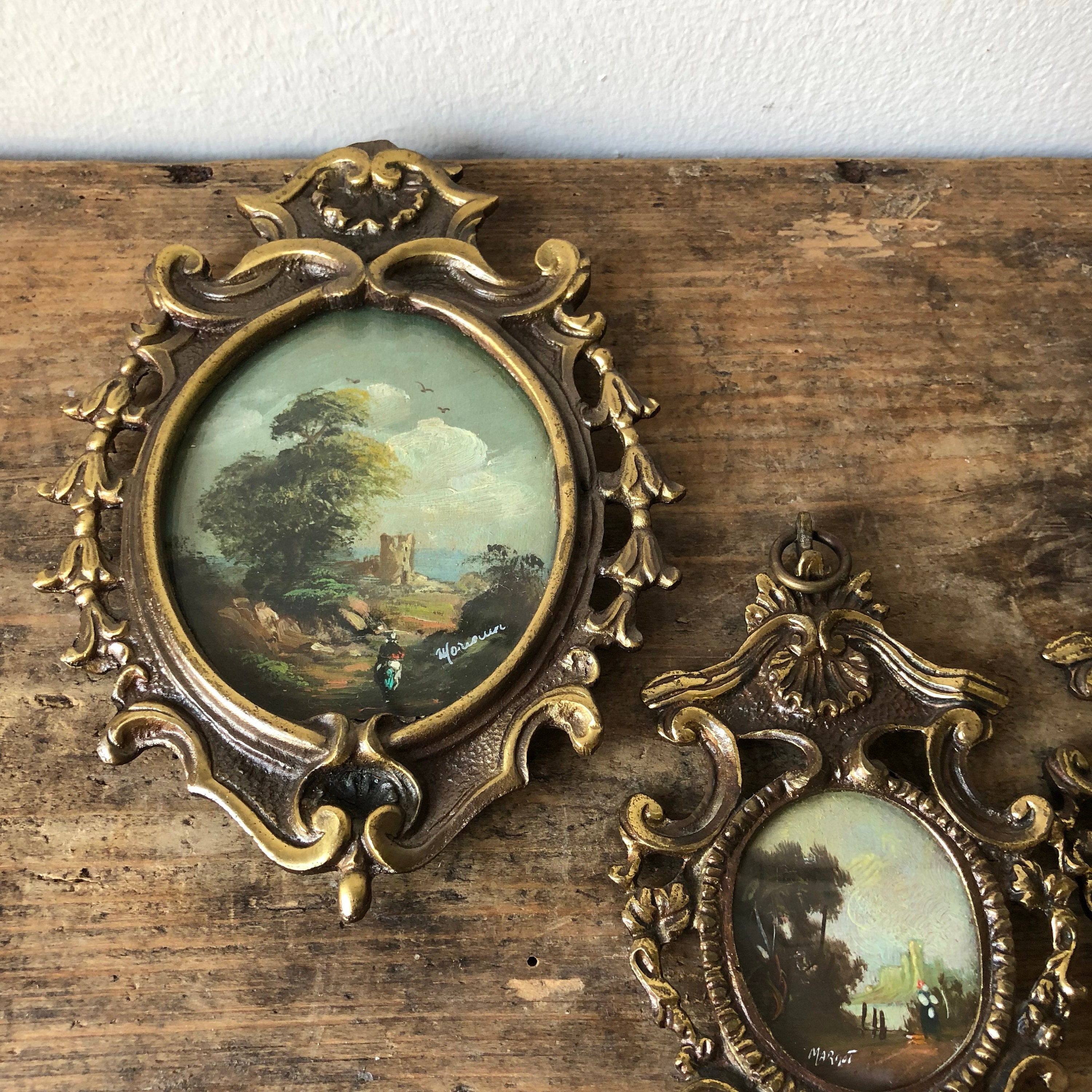 Miniature frames with hand painted original paintings / Bronze metal