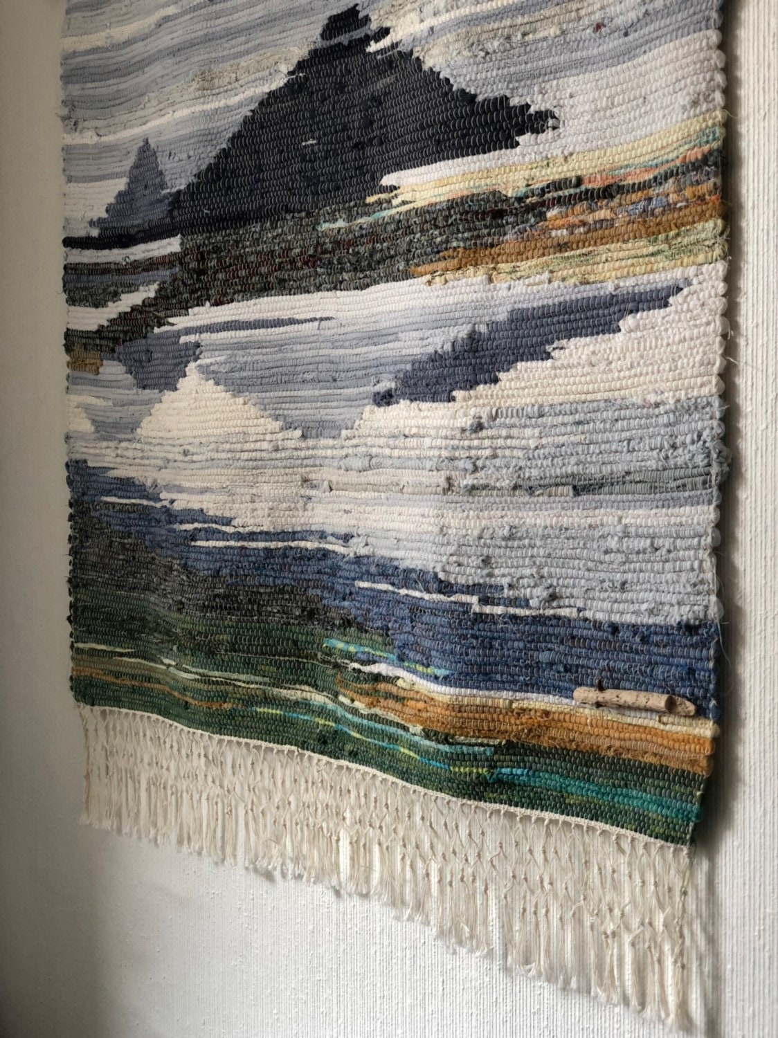 Original Scandinavian rag rug woven textil art wall hanging tapestry