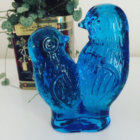 Bergdala glassworks Love birds figurine Swedish glass blue birds/sculpture Scandinavian midcentury modern midmod