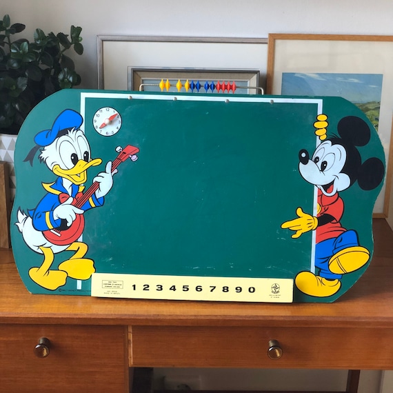 Vintage Disney slate chalkboard with clock and arabicas Mickey Mouse and Donald Duck