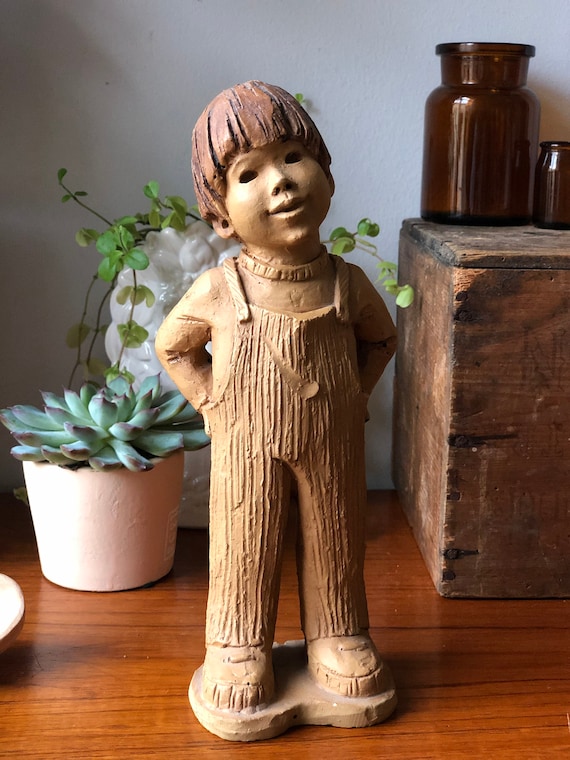 Lee Bortin ceramic boy figurine made in Chicago boy figurine 1970s studio pottery