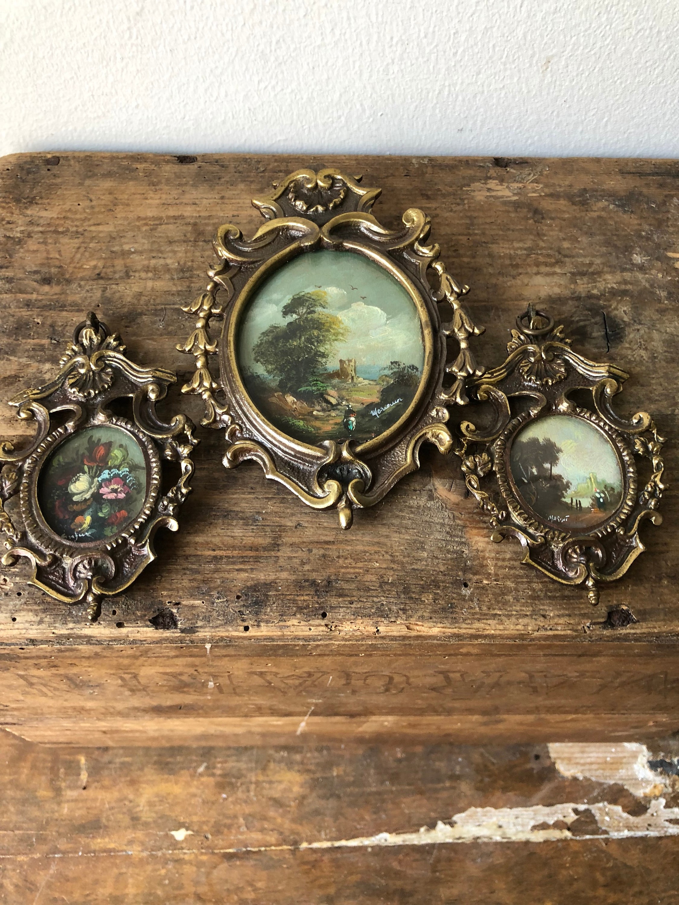 Miniature frames with hand painted original paintings / Bronze metal
