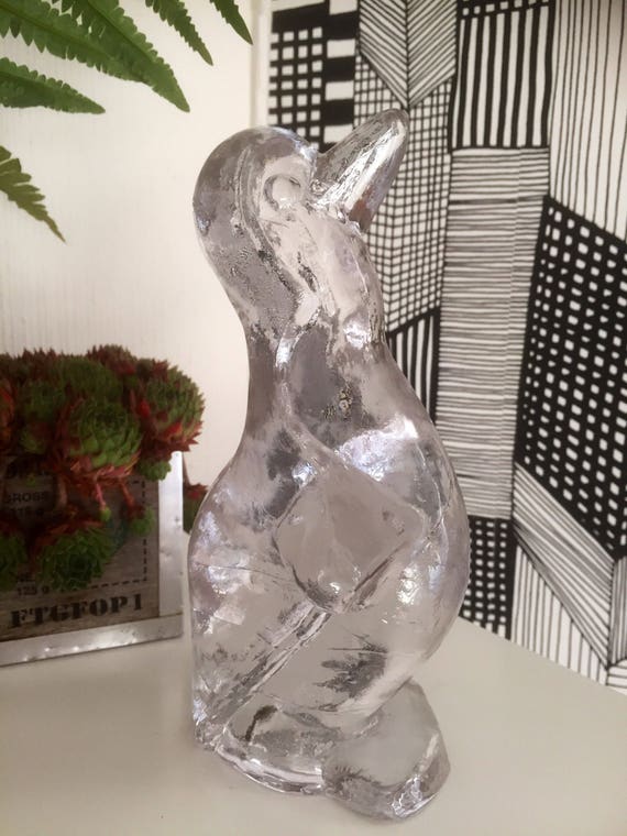 XL crystal glass penguin sculpture  figurine by Pukeberg glassworks designed by Uno Westerberg 1960s