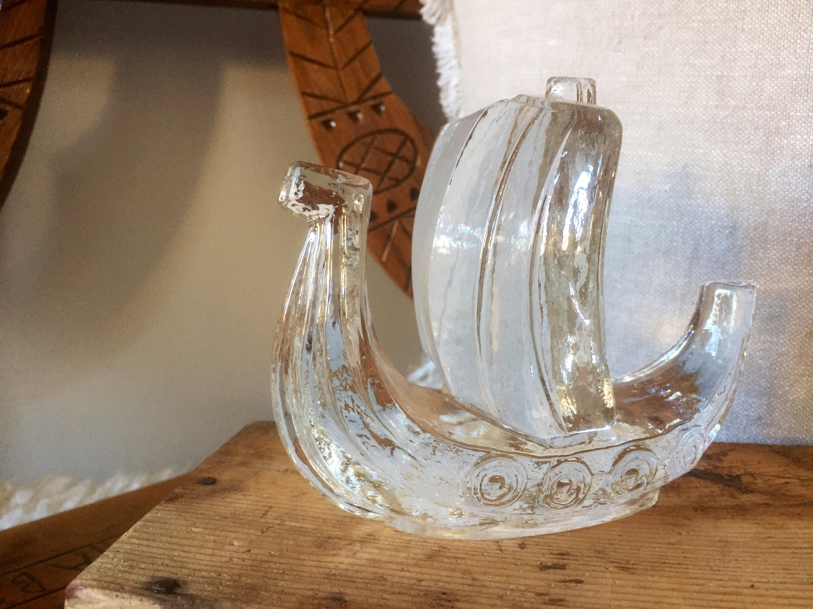crystal glass viking boat ship sculpture figurine for Pukeberg