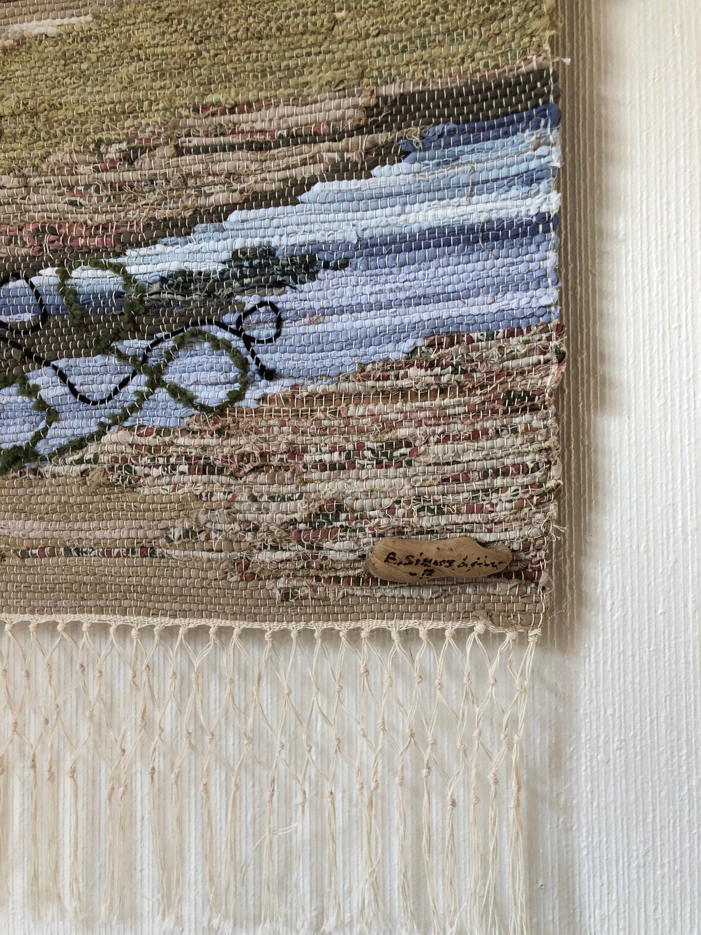 Original Scandinavian rag rug woven textil art wall hanging tapestry