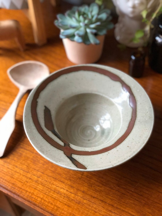 Swedish studio pottery bowl signed by potter Thunell  found in southern Sweden handpainted Scandi farmhouse