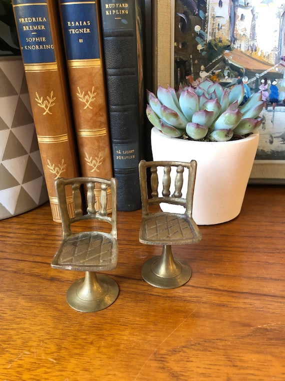 Pair of brass Scandinavian Miniature dollhouse chairs metal sold as set