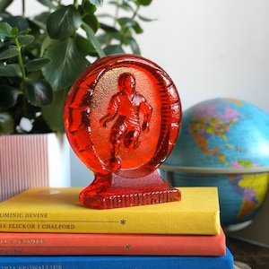 Vintage Bergdala glassworks red Paperweight Scandinavian football soccer player Sweden glassworks Scandinavian Design