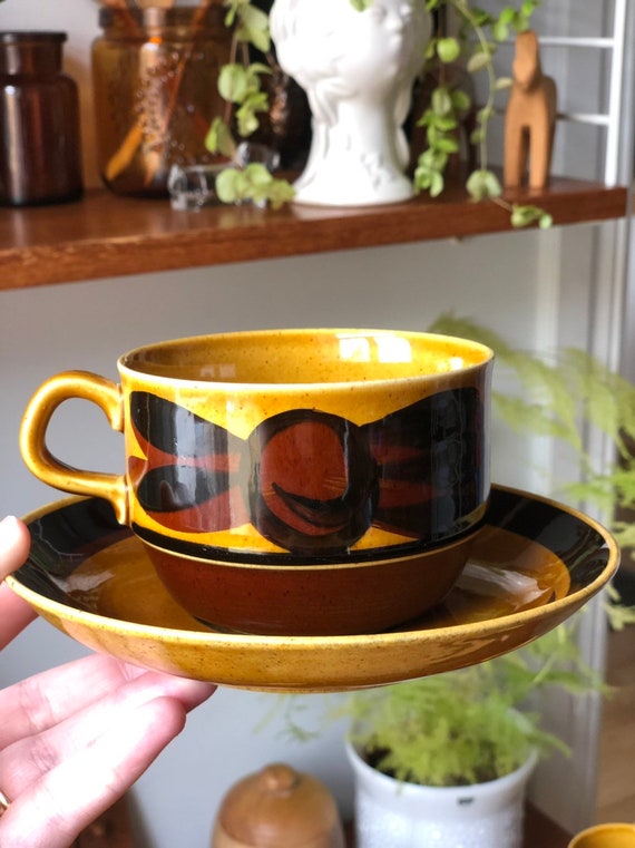 Large Rörstrand Tuna tea cup and saucer Swedish Rörstrand 1960s designed by Carl-Harry Stålhane