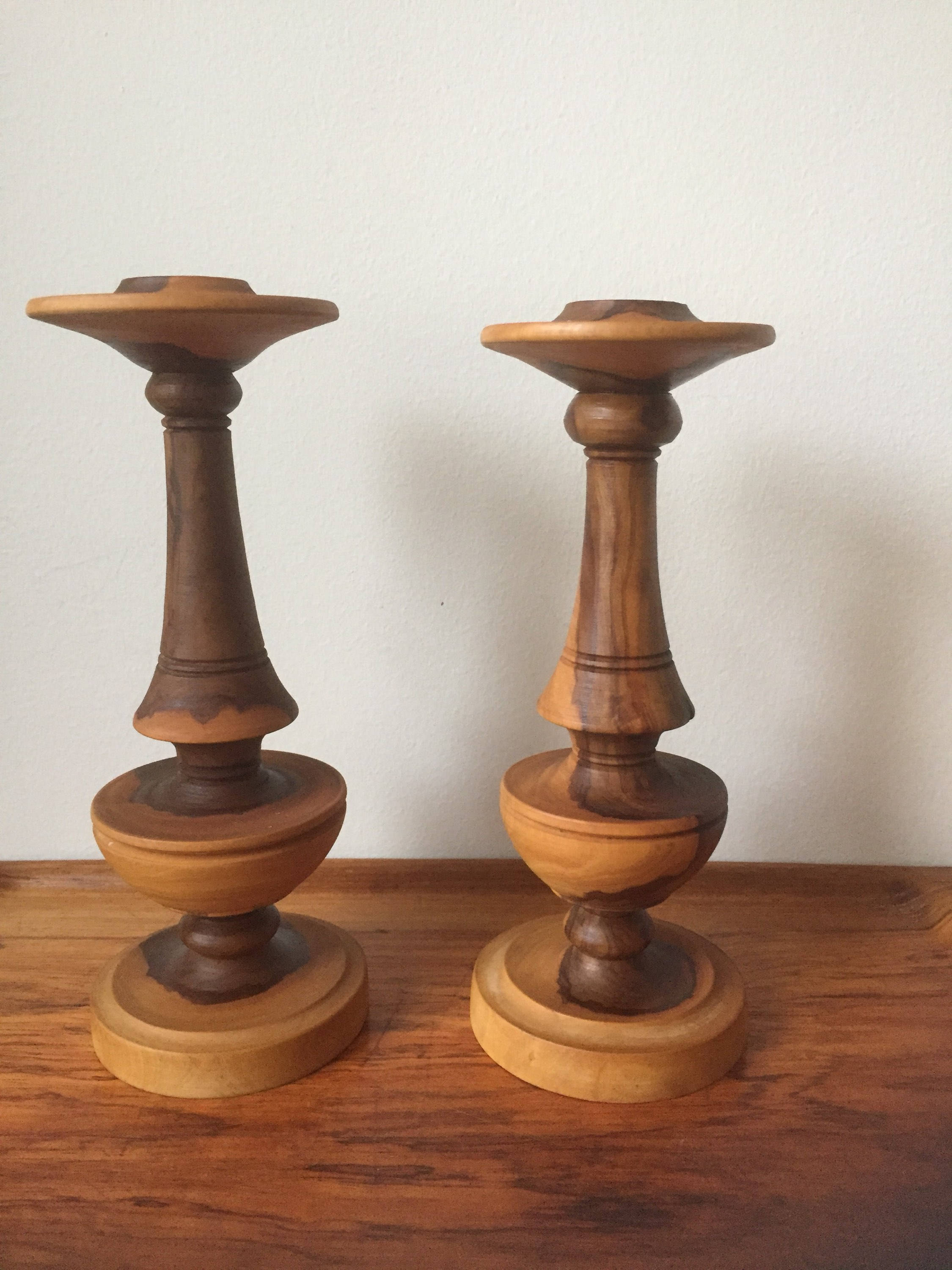Swedish wooden hand turned candle stick holders Scandinavian