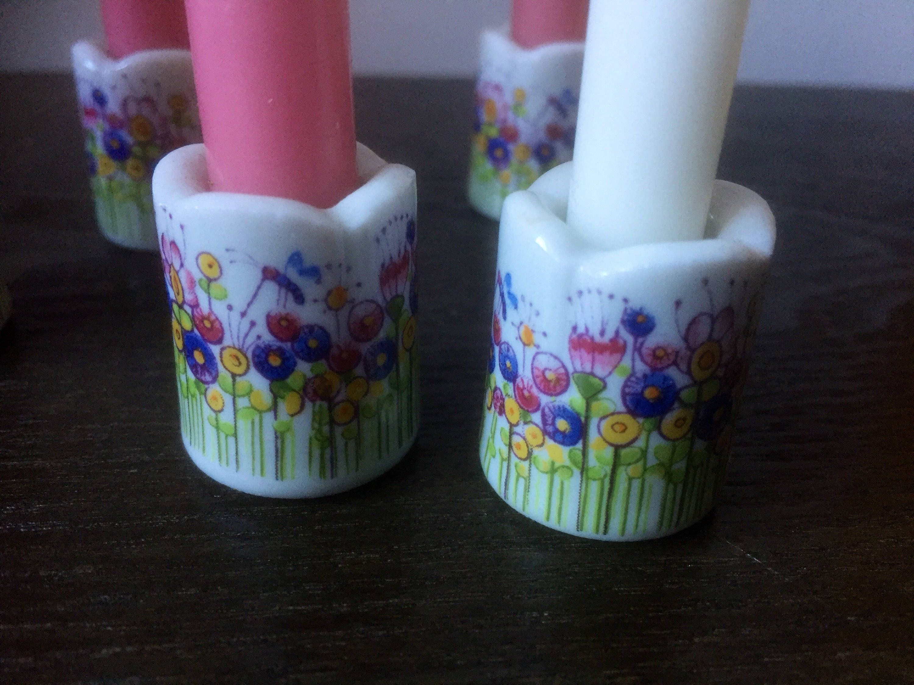 Sweet/set of 6/ceramic mini candle holders/west German /Funny Design
