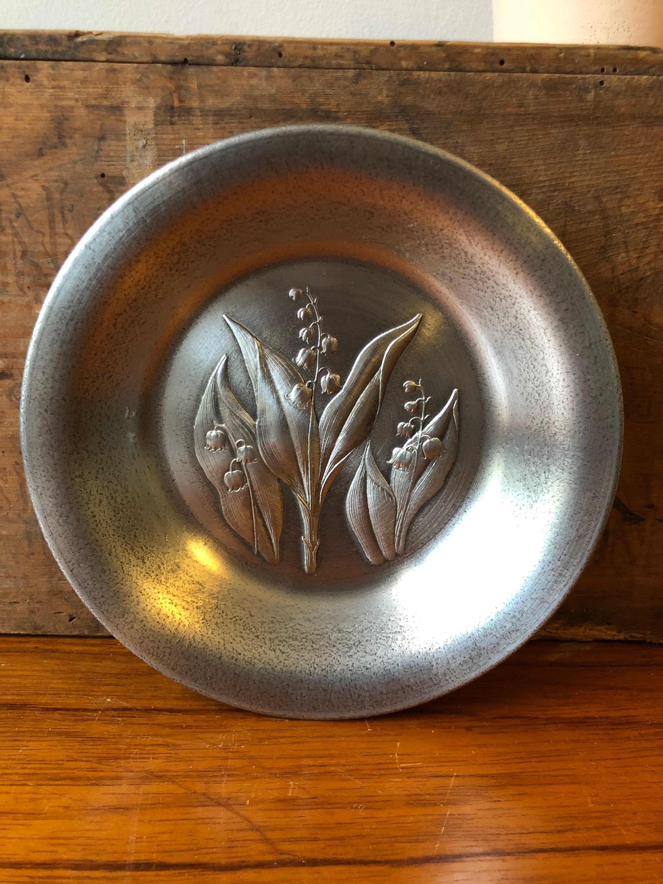 Lilly of the valley pewter art wall hanging Scandinavian Swedish mid century scandi boho