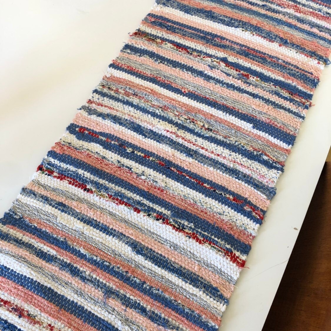 Thick Handwoven rag rug table runner / nordic Scandinavian multicolored