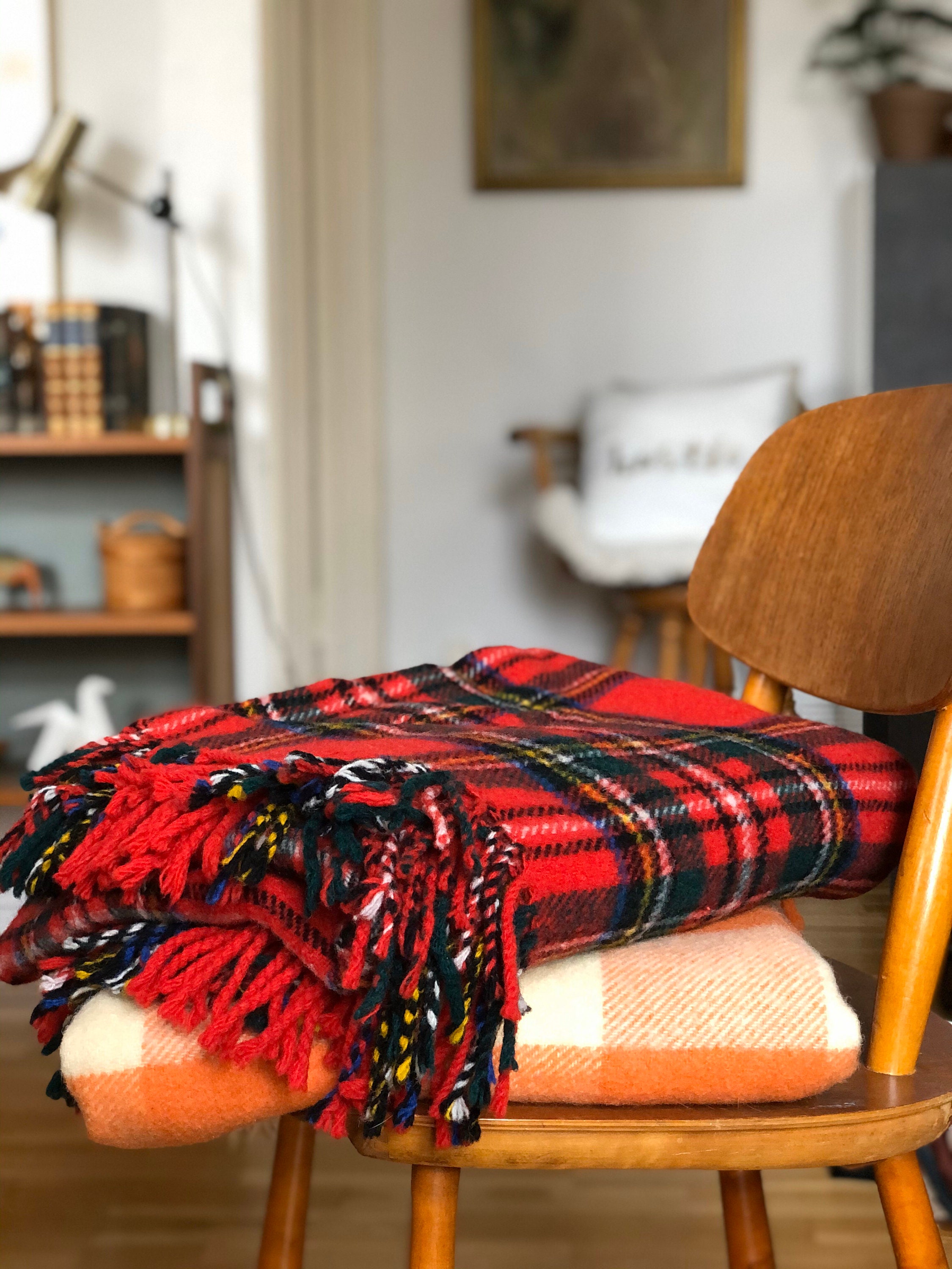 Swedish wool throw blanket red and green tones wool ...