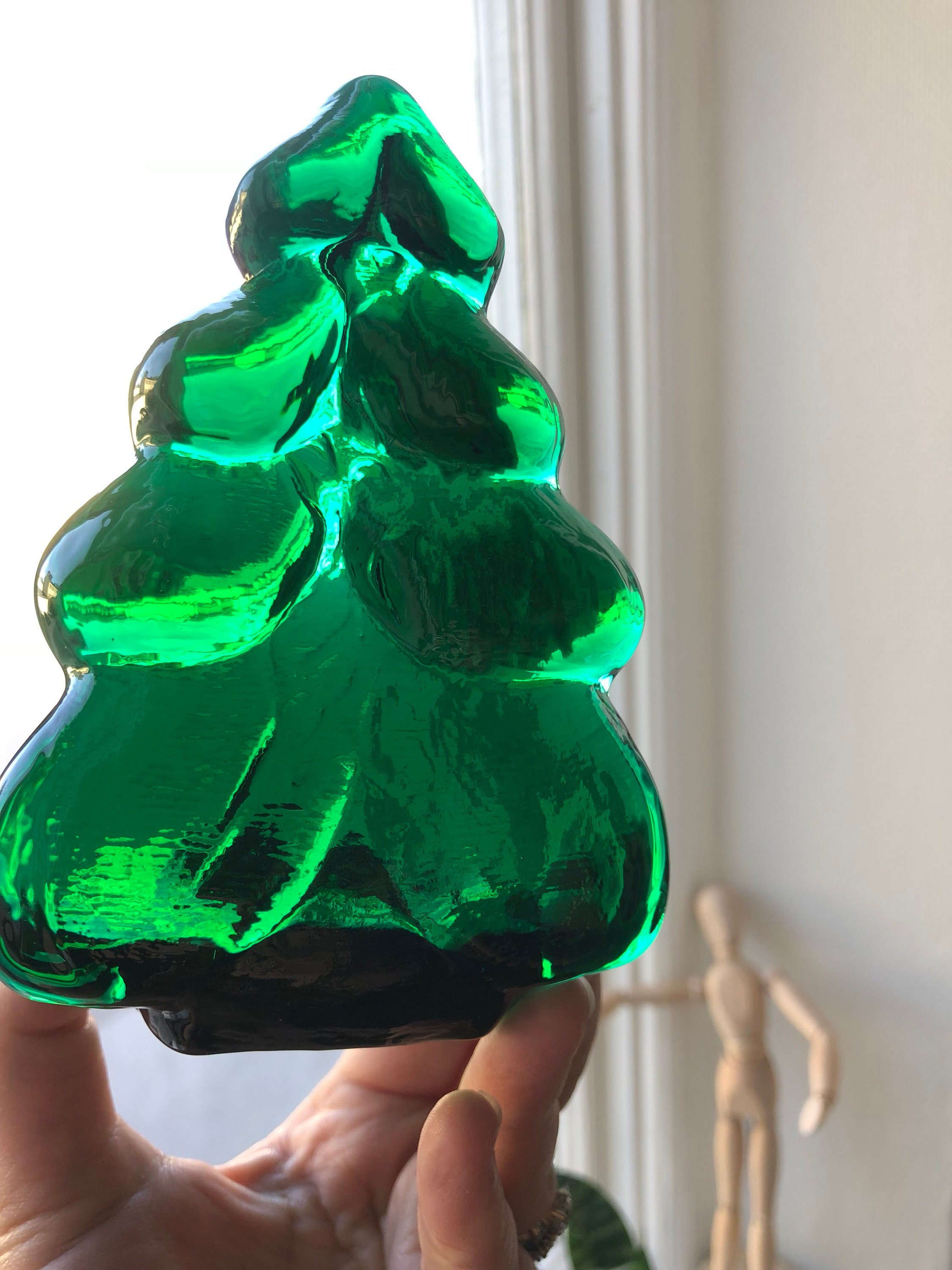 Green glass Christmas tree candle holder Boda Glass / tea light holder