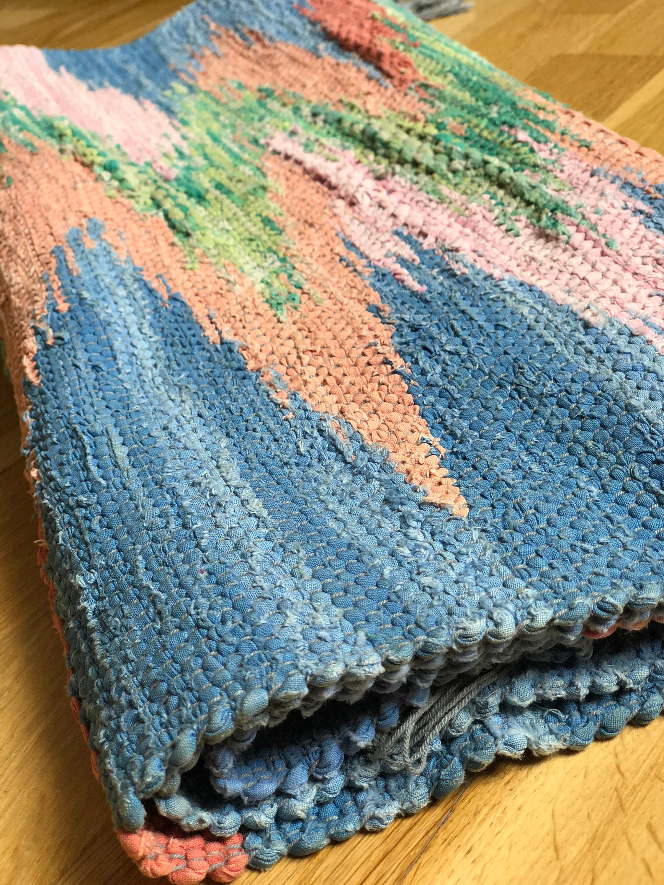 Original ombre Scandinavian rag rug woven textil art wall hanging ...
