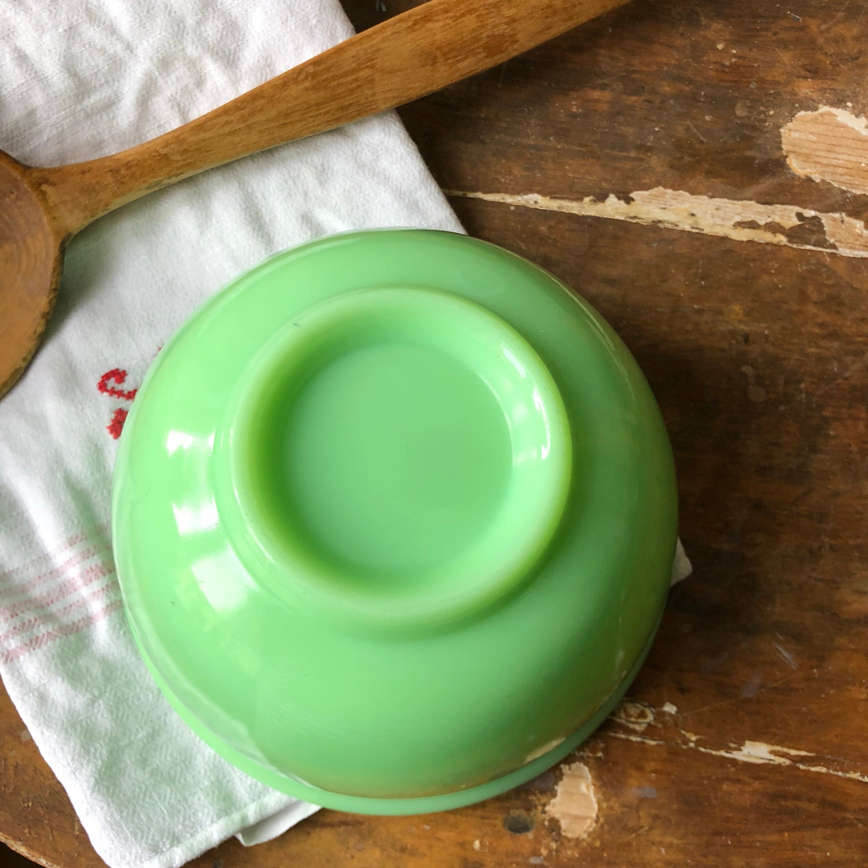 Jadeite mixing bowl with spout midcentury vintage glass bowl