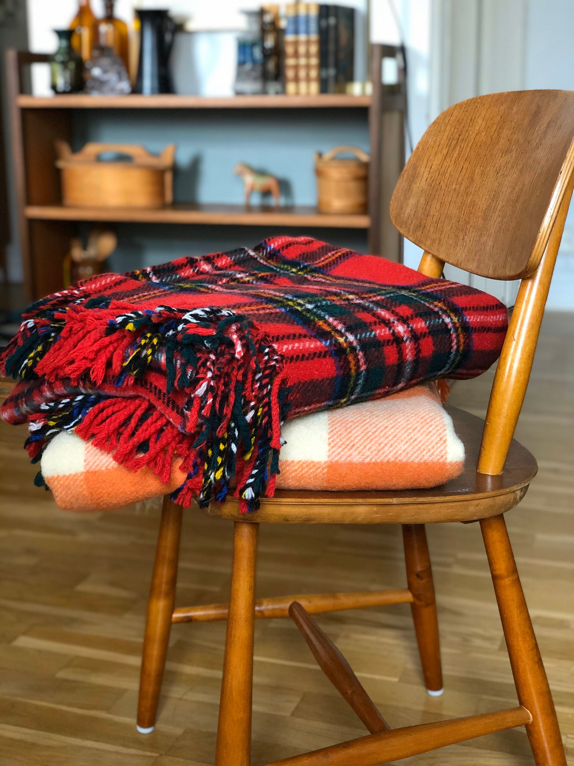 Swedish wool throw blanket red and green tones wool blanket throw