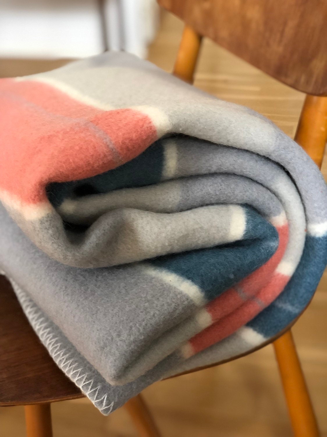 Swedish Habo Wool throw blanket grey pink and blue tones wool blanket