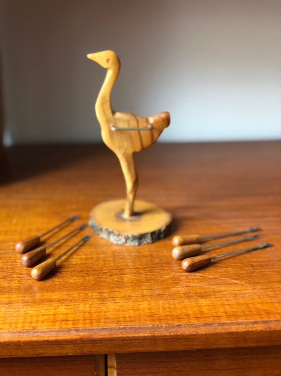 Wooden Scandi boho dessert tapas cheese fruit forks Ostrich