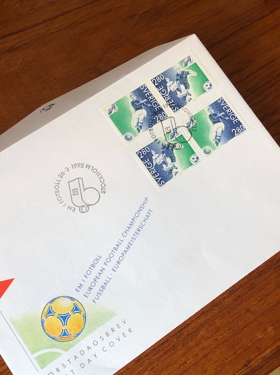 First day cover stamps from 1992 Sweden the European Football Championship games EM with history / Scandinavian stamp collection / soccer