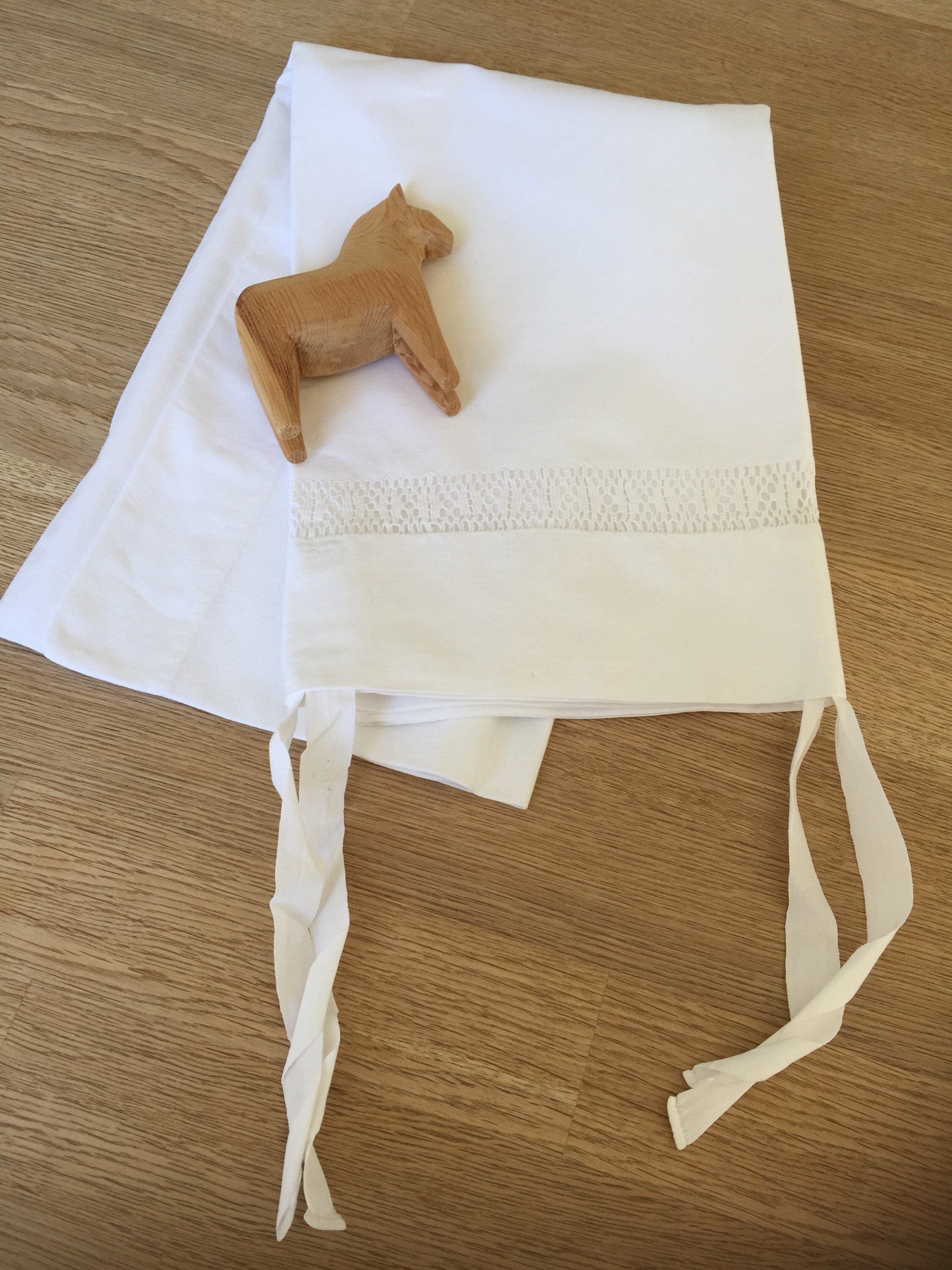 Victorian Crisp white Scandinavian pillow cases handmade lace tie