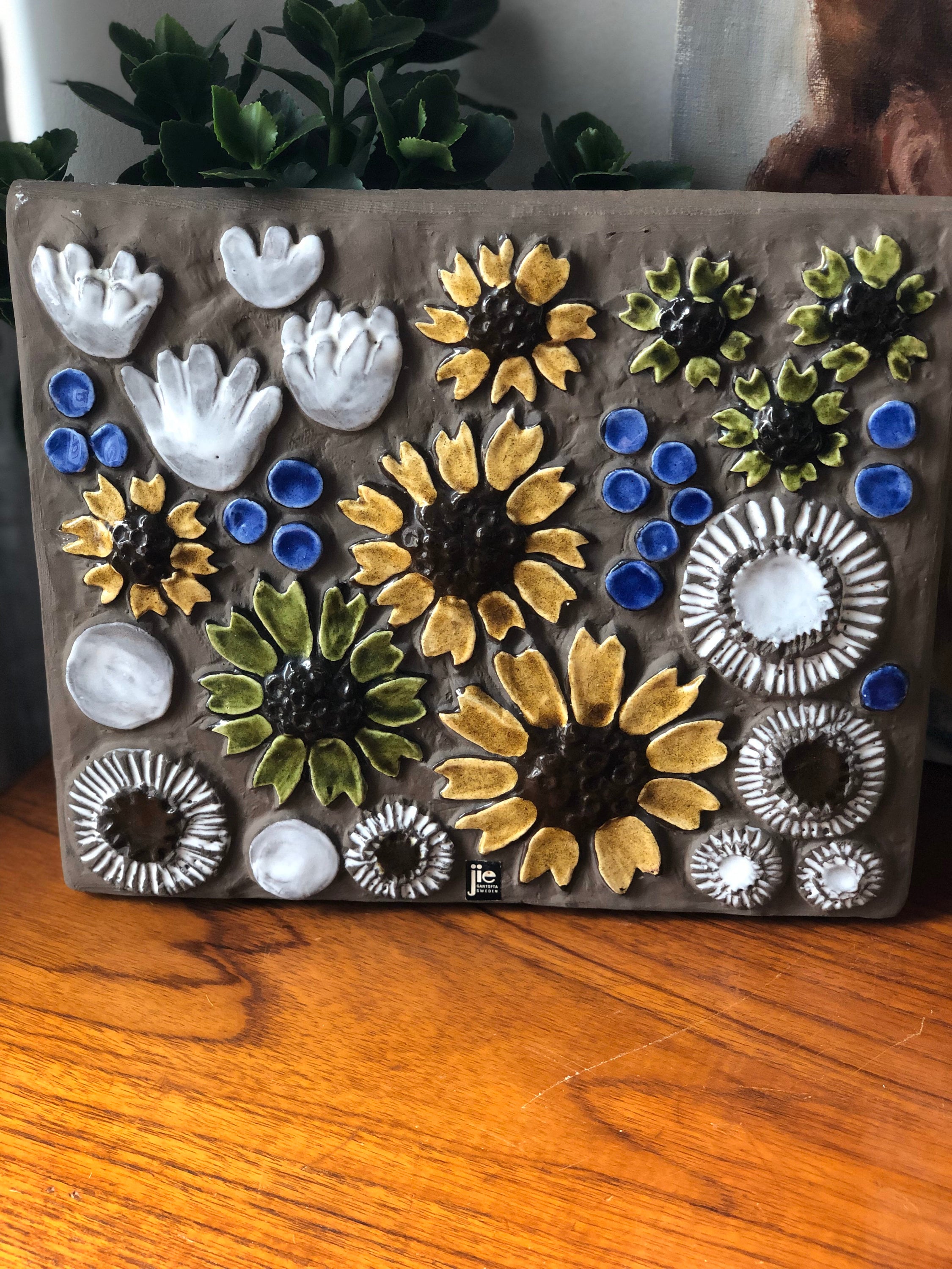 Vintage 1960s ceramic tile plaque ceramic wall art by JIE Vintage 1960s ceramic tile plaque ceramic wall art by JIE