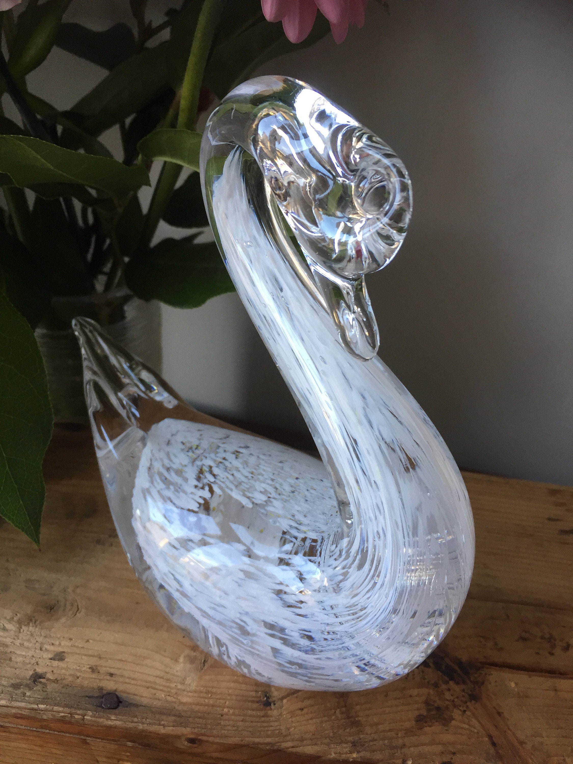 Vintage Swedish glass/swan/Art glass/hand blown/soft glass/bird