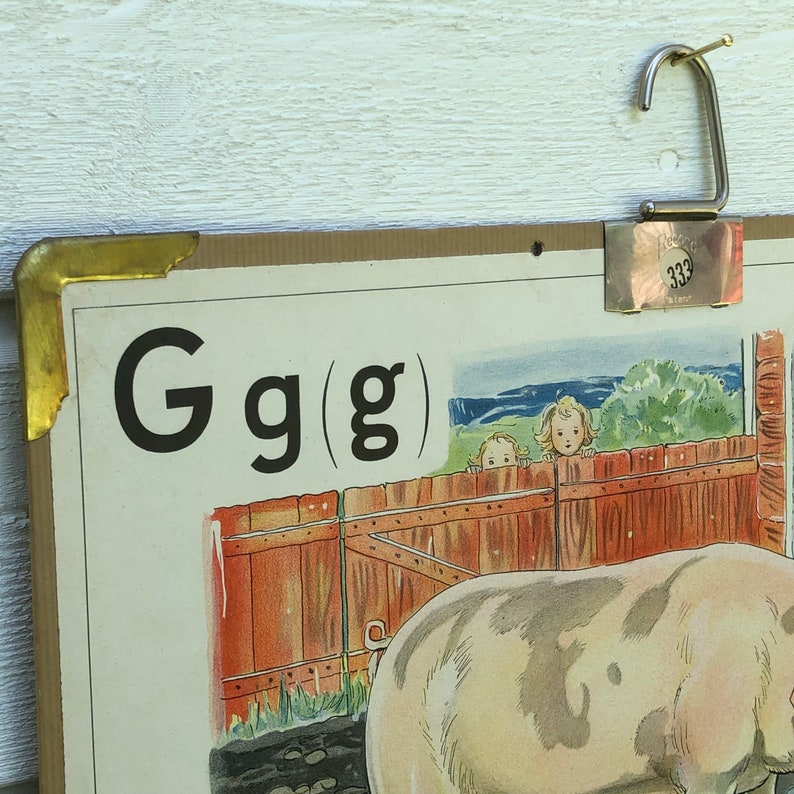 Vintage Swedish school house poster letter illustrations art poster Sweden pig Gris