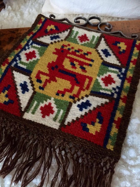 Handwoven/kilim/wallhanging/deer/reindeer/folk art/traditional/Flemish/slow art/flamsk/native art/Scandinavian/nordic