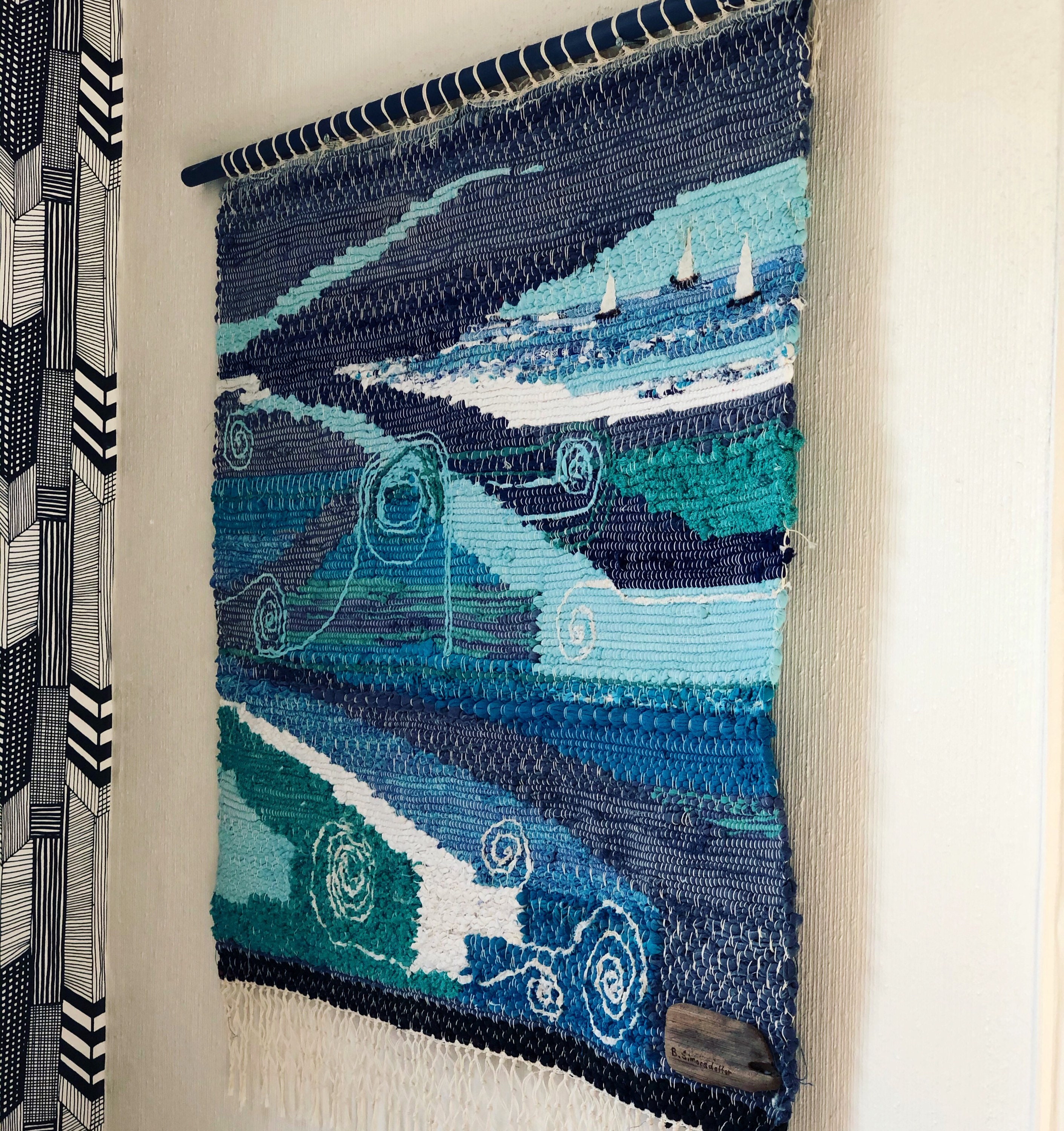 Original Scandinavian rag rug woven textil art wall hanging tapestry