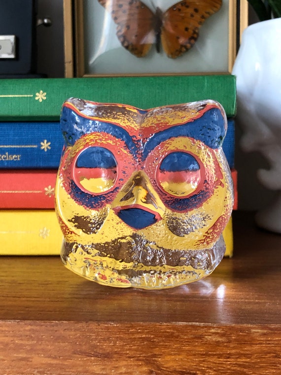 Royal Krona Swedish Glass owl figurine Scandinavian flat back paperweight 1980s