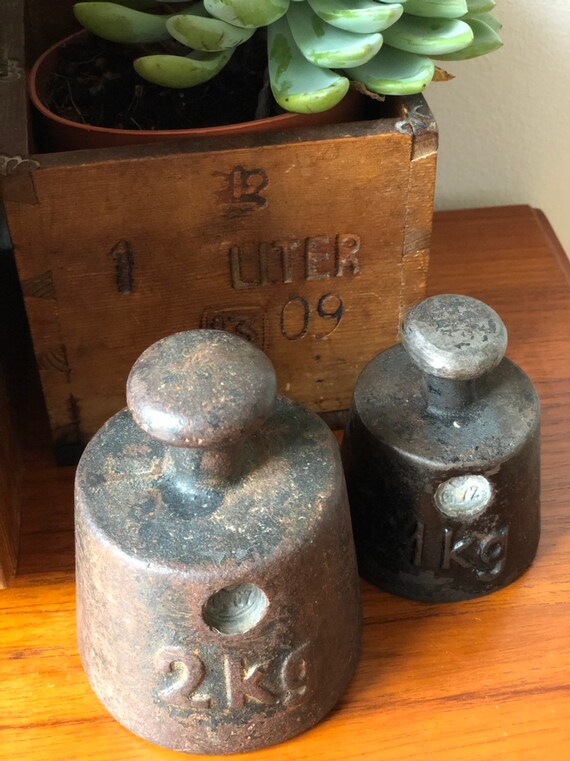 Scandinavian cast iron scale weights 1 kg 2 kg midcentury modern Swedish grams