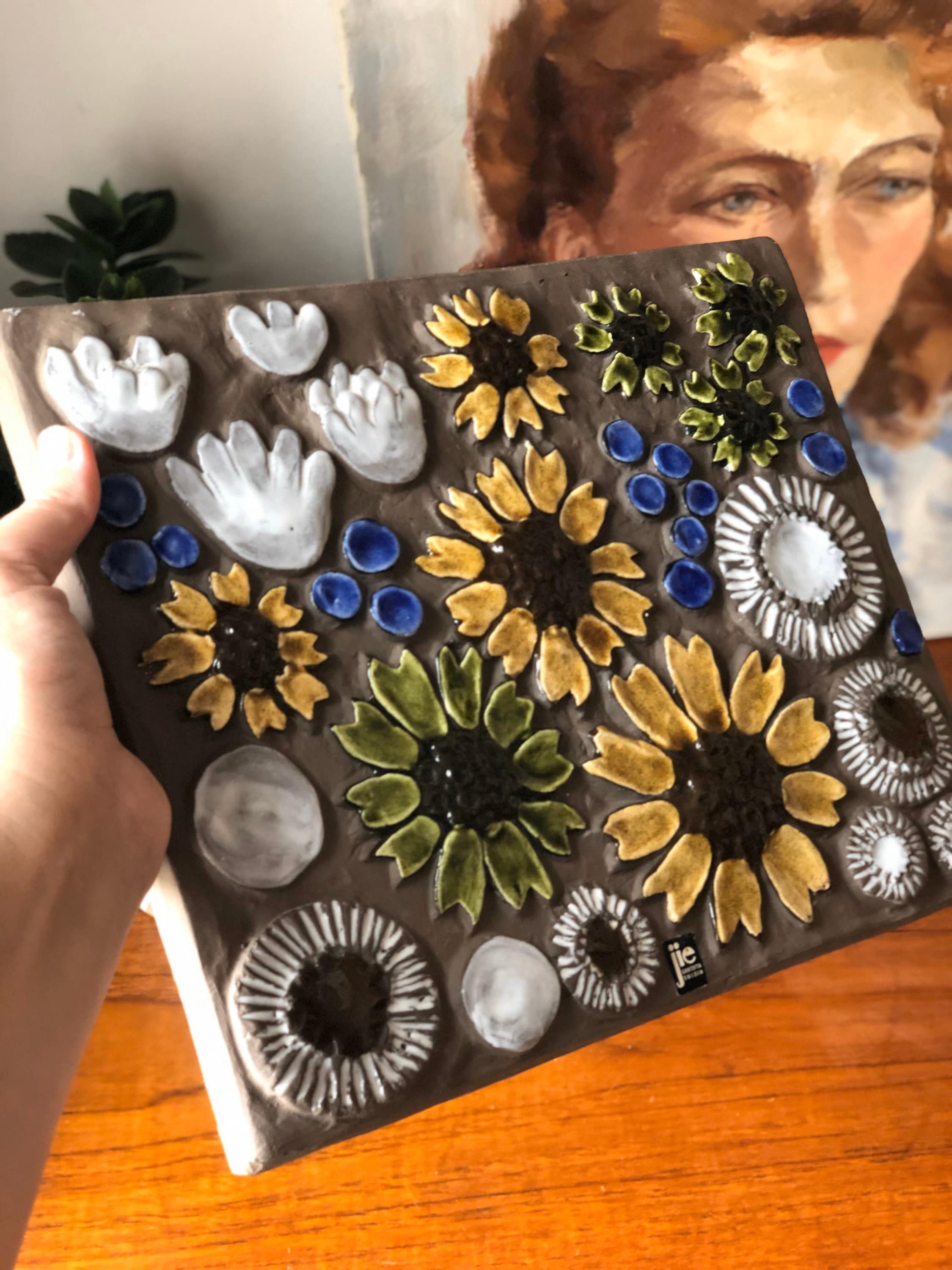 Vintage 1960s ceramic tile plaque ceramic wall art by JIE Sweden