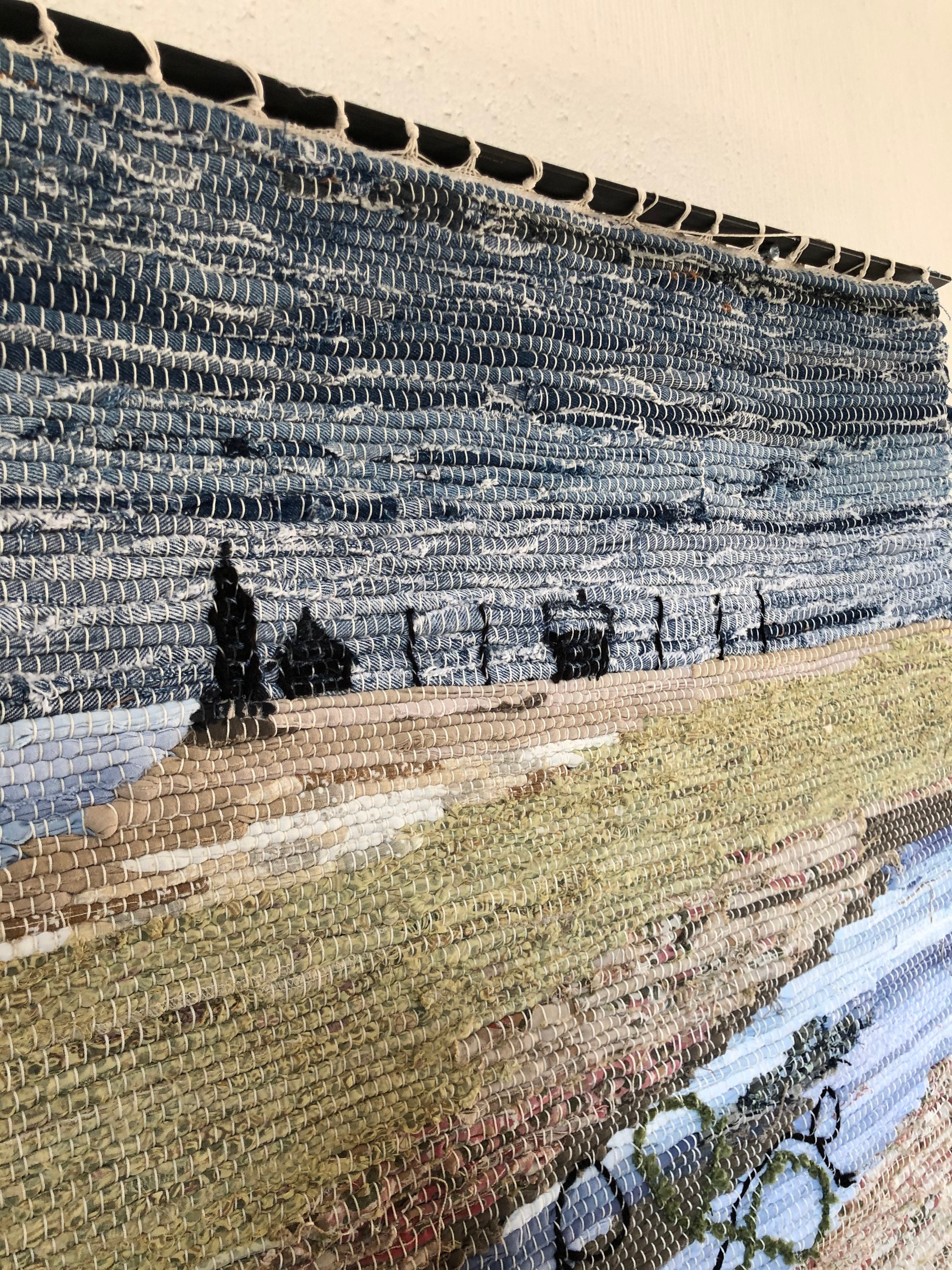 Original Scandinavian rag rug woven textil art wall hanging tapestry