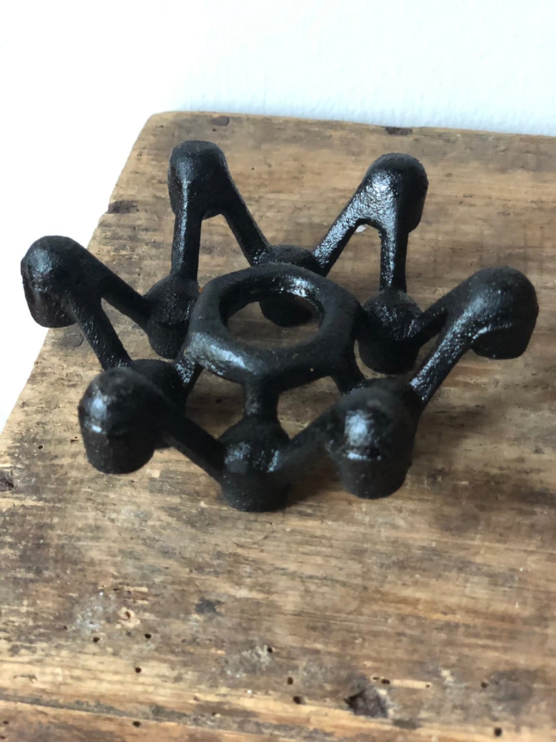 Vintage black cast iron mid century modern candle holder made in Japan