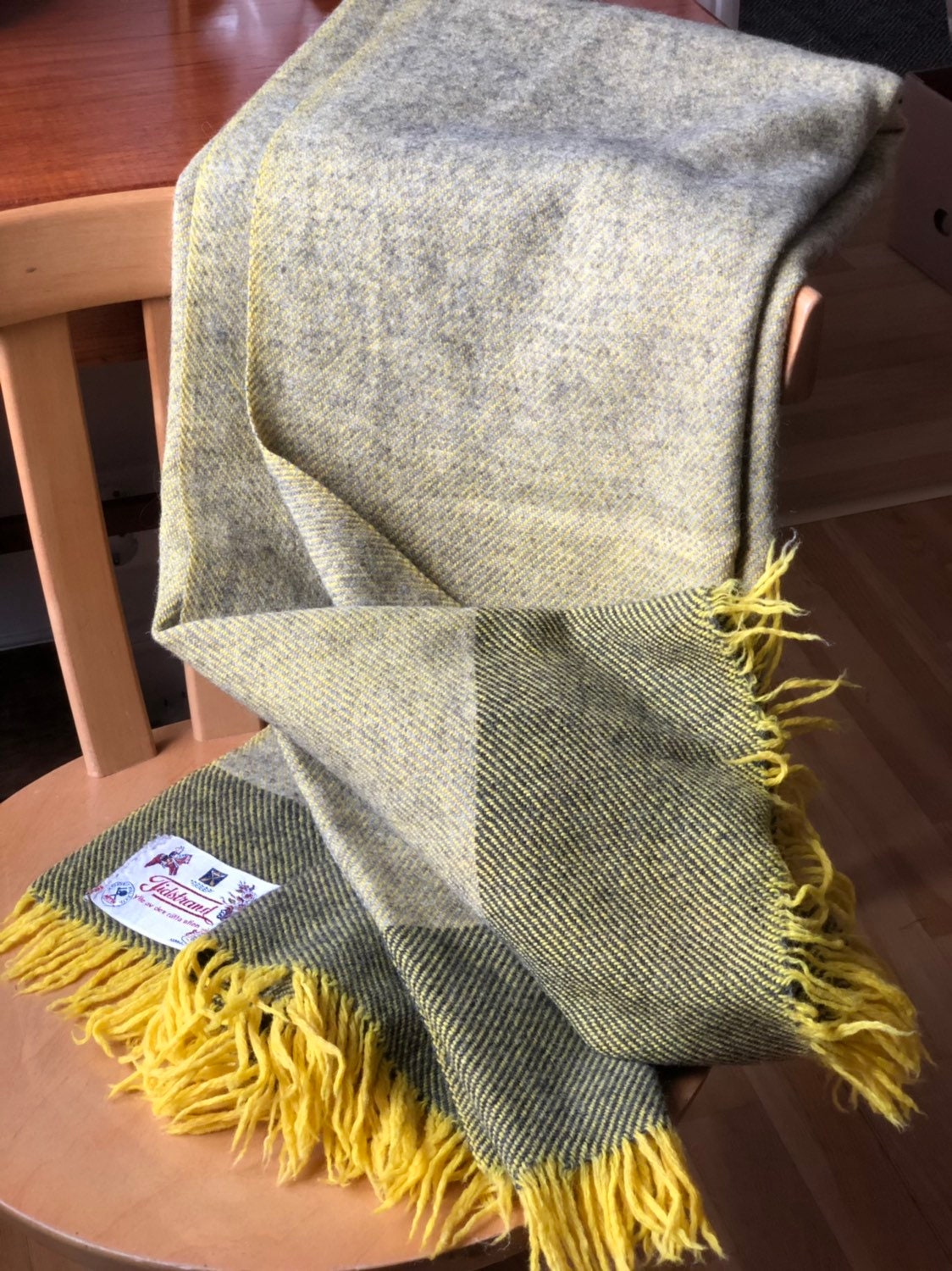 Wool throw blanket yellow grey green tones wool blanket throws vintage