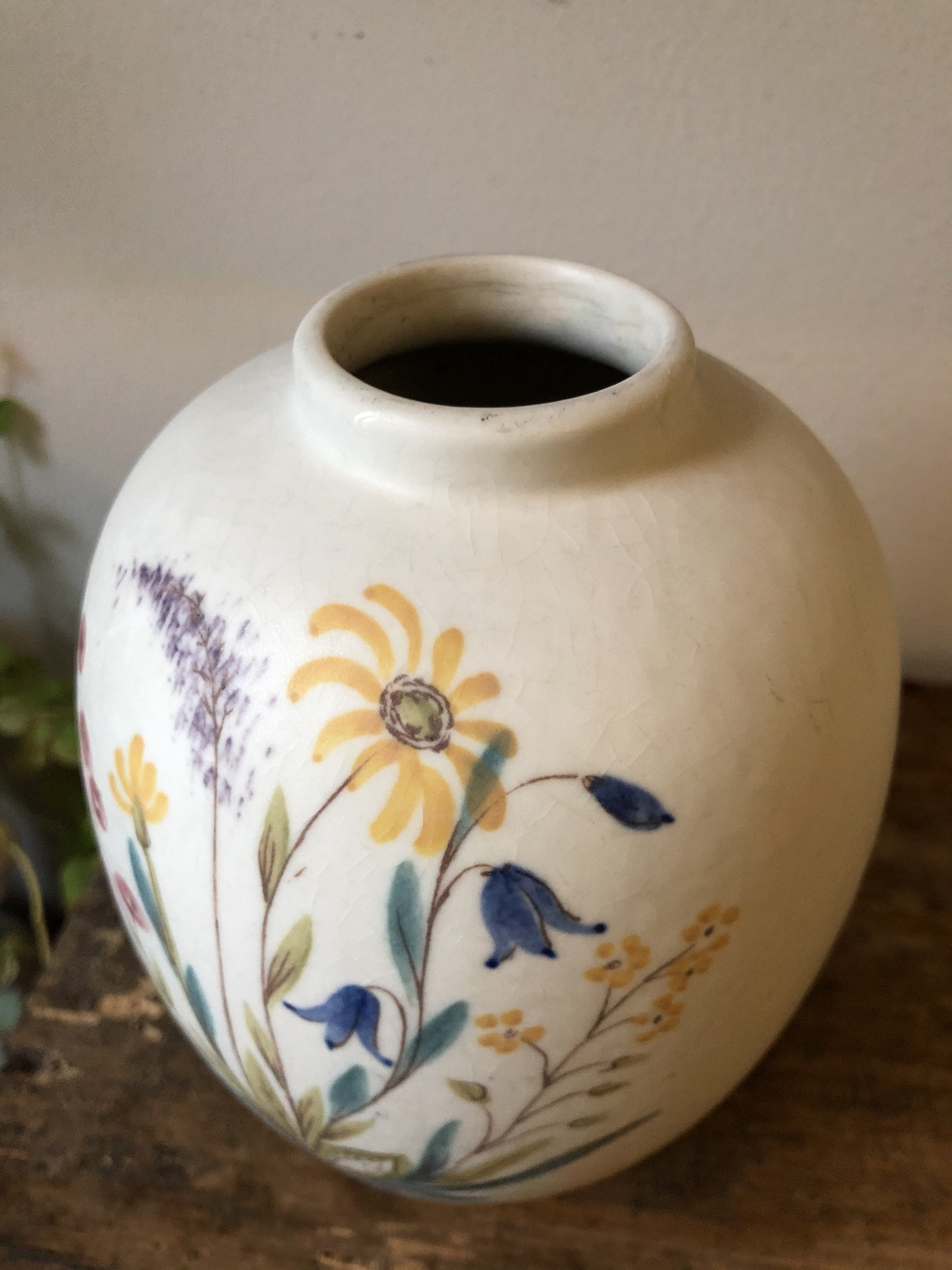 Signed Swedish art pottery by Lars Thorén Rörstrand 1950s flowers
