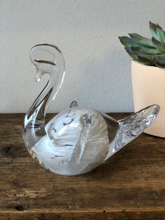 Glass bird hand blown soft glass bird swan figurine Swedish glassworks soft glass