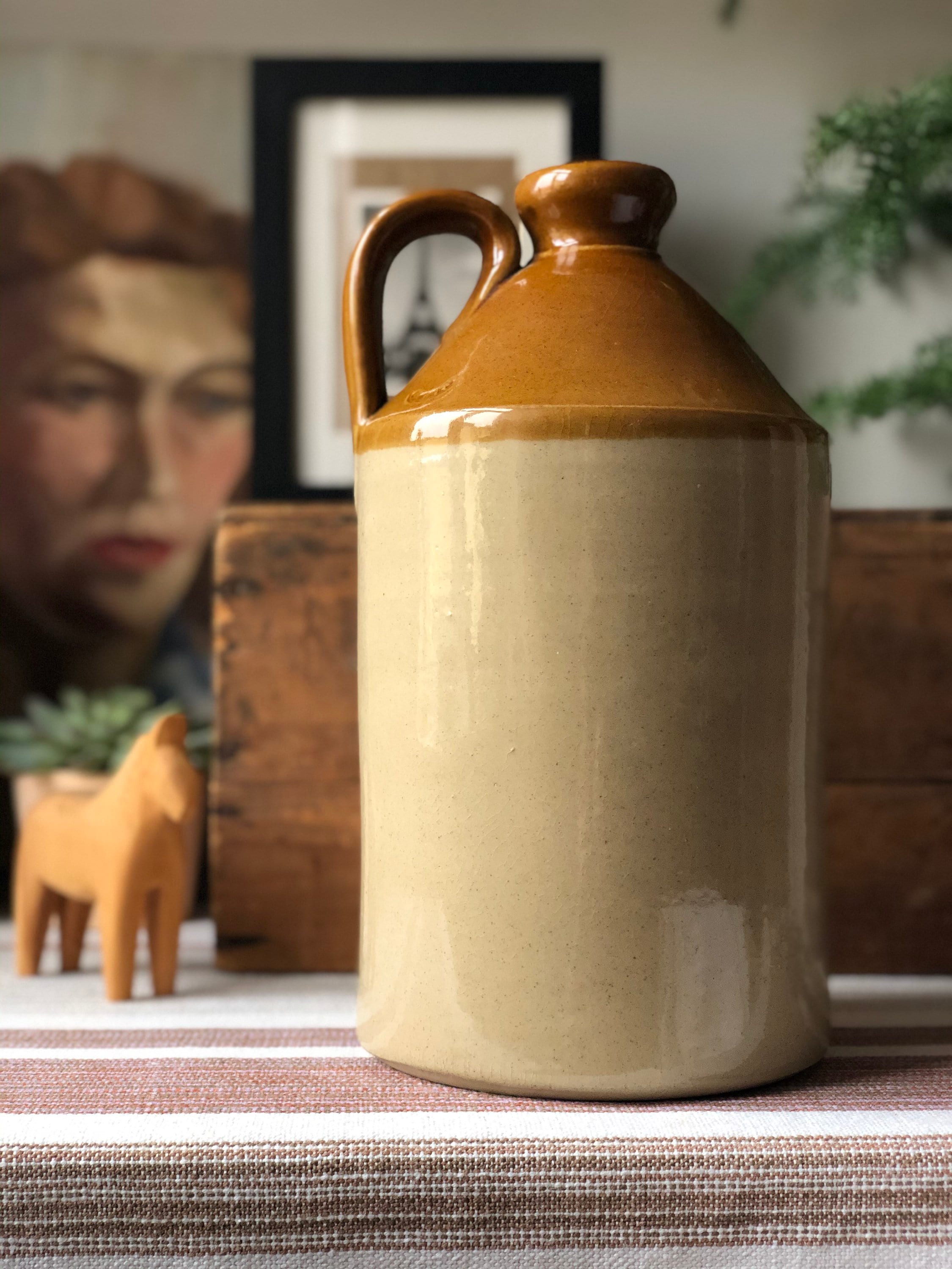XL vintage stoneware spa bottle by JB Bowler bath decor jug ceramic ...