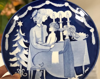 Gustavsberg stig Lindberg skandinavischen Sammler CHRISTMAS PLATES 1984 1985 schöne Weihnachtsszene Limited Editionn