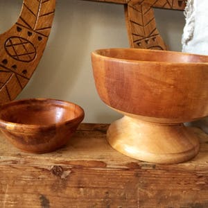 Pair of Swedish hand carved turned midcentury modern wooden bowl primitive handcrafted by same woodworker cottage core