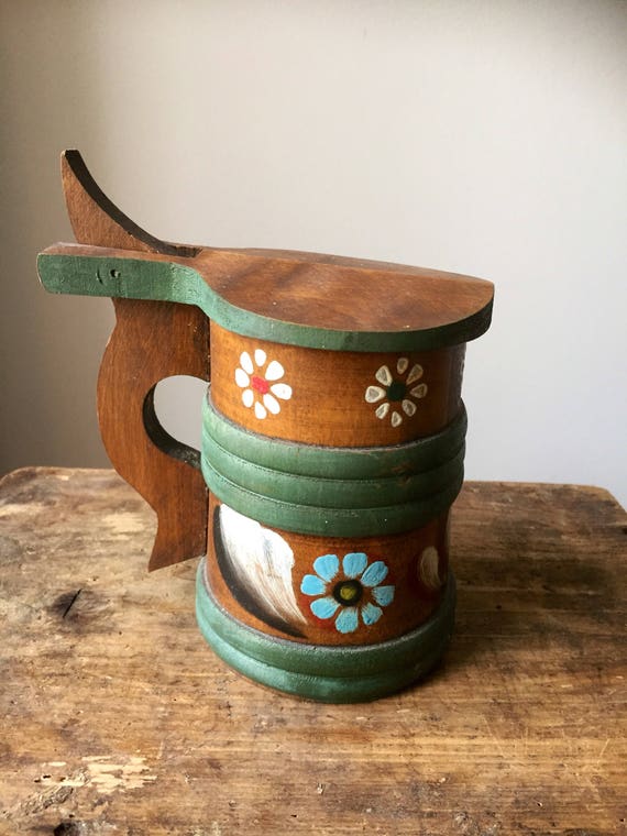 Rosmålning hand turned Scandinavian wooden stein/ hand painted/ hand crafted/ traditional folk art /woodworking /Swedish