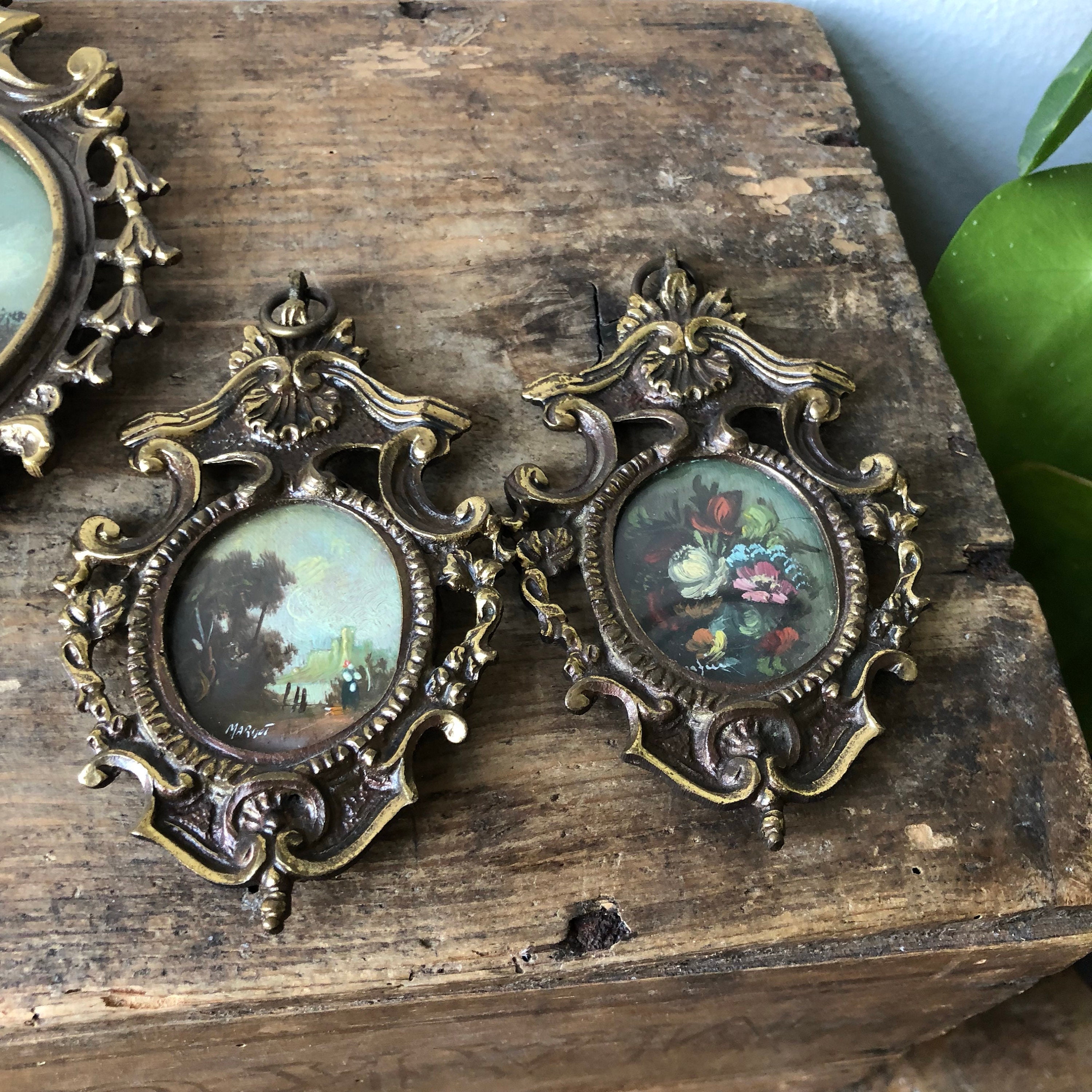 Miniature frames with hand painted original paintings / Bronze metal