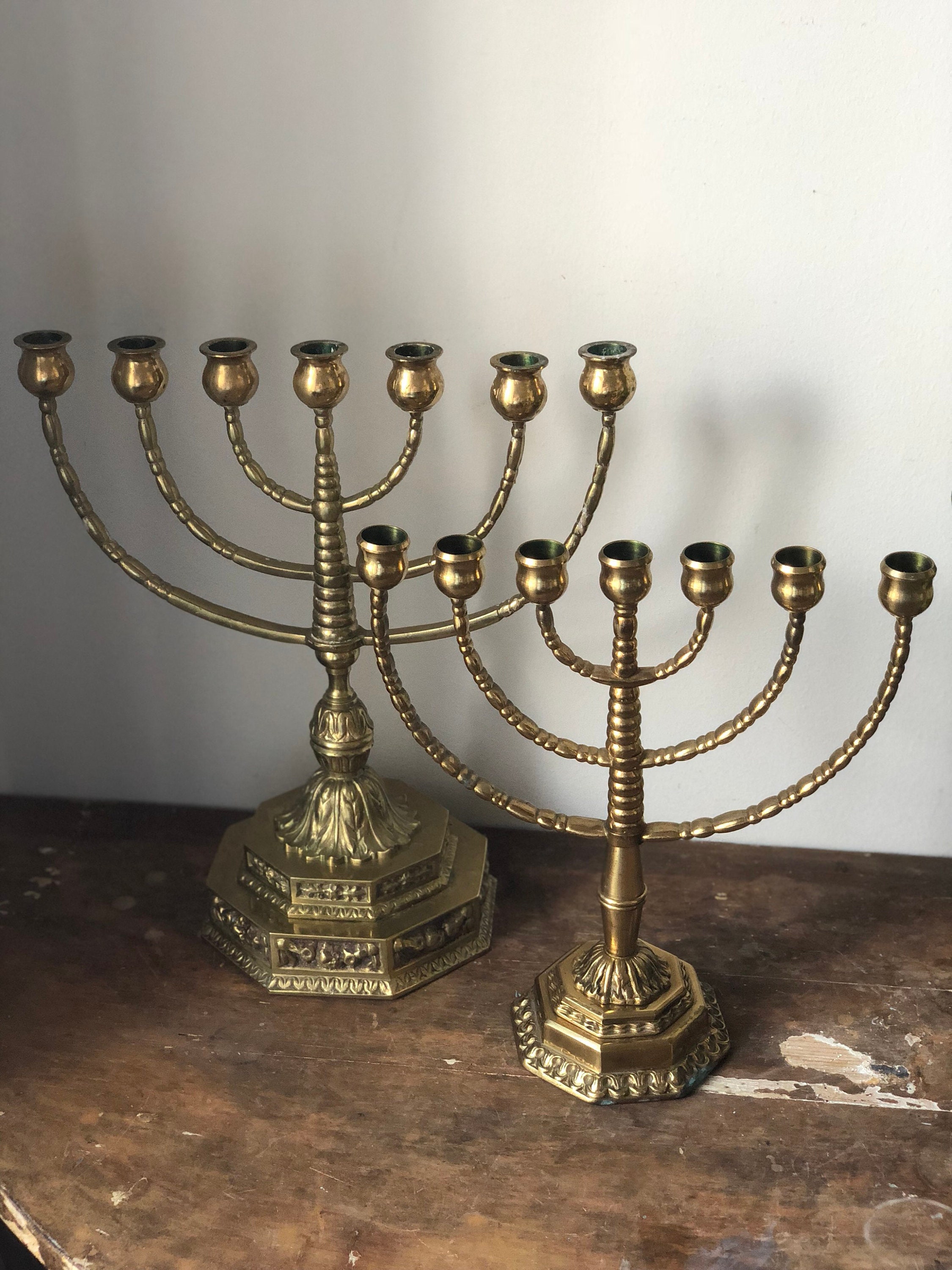 Extra Large solid heavy brass menorah vintage pedestal stunning