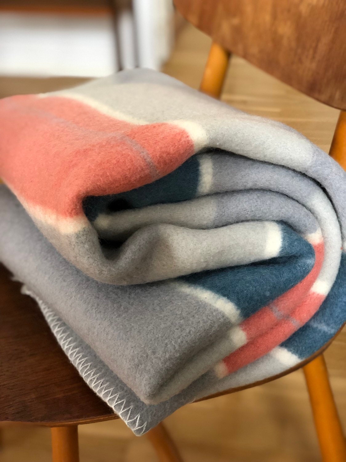 Swedish Habo Wool throw blanket grey pink and blue tones wool blanket