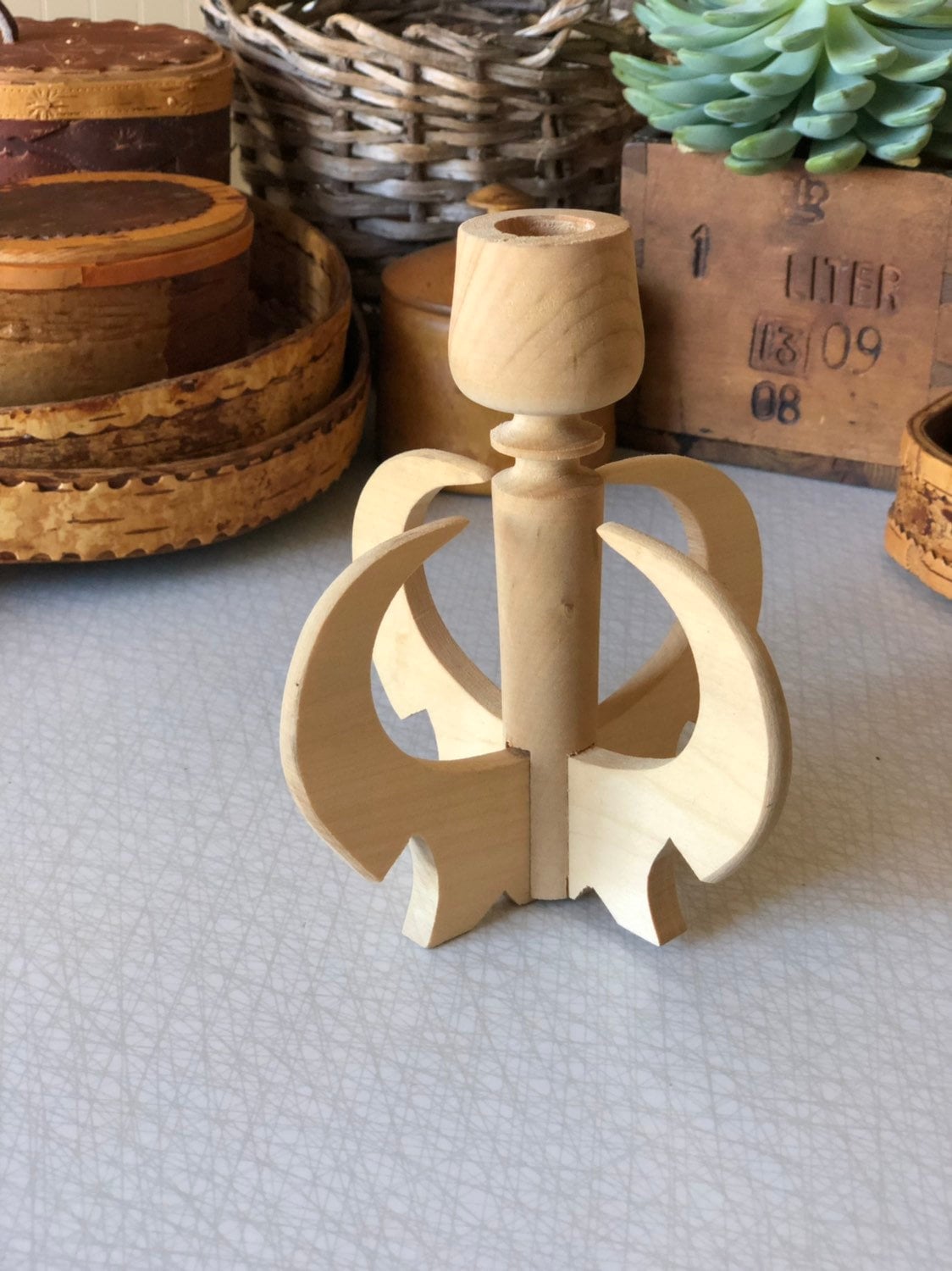 Swedish wooden turned candle stick holder christmas goat Scandinavian woodworking midcentury