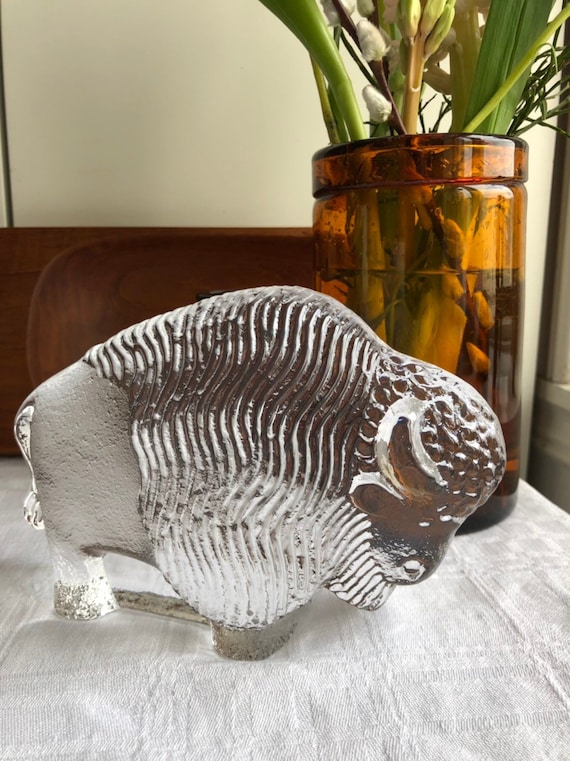 XL Lisa Larson glass Bison Buffalo Swedish glass 1970s flat back figurine